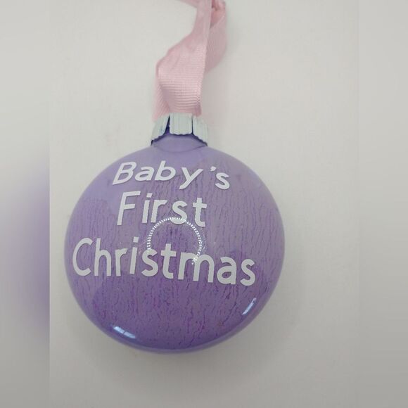 Ornament Baby's First Christmas Decorations Plastic Bulb Purple Hand Made - Picture 1 of 7